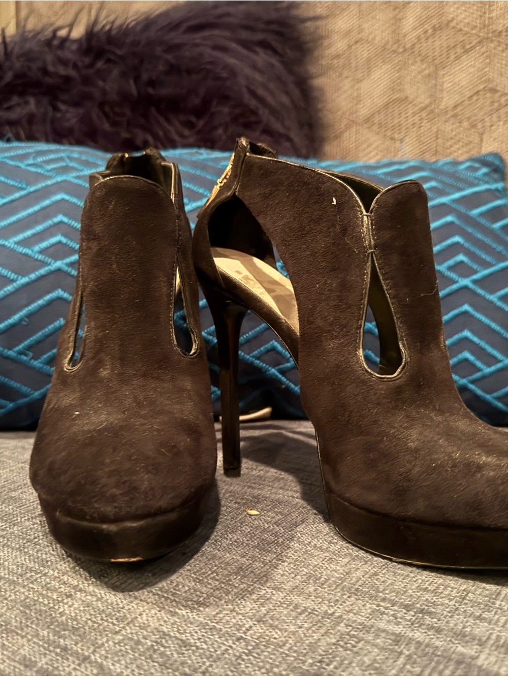 Aerin Black Suede Cutout Platform Stiletto Booties